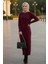 Fitilli Bordo Tesettür Triko Elbise 33672BR 3