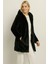 Kadın Kapüşonlu Peluş Siyah Mont | Astarlı – Cepli – Çıtçıt Kapamalı 1
