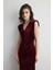 V Yakalı Uzun Kadife Abiye Elbise - Bordo 5