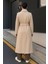Kadın Trend Basic Uzun Kruvaze Krem Kaşe Kaban 6