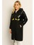 Kadın Kapüşonlu Pullu Paraşüt Kumaş Fermuarlı Siyah Ceket | Penye Astarlı 1