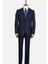 Erkek Klasik Takım Elbise Soft Çizgili Flanel Yün Mono Yaka Rahat Kalıp Lacivert 3