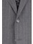 Erkek Klasik Takım Elbise Soft Çizgili Flanel Yün Mono Yaka Rahat Kalıp Gri 8
