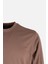 Erkek Bisiklet Yaka Sweatshirt Merserize Dokuma Pamuk Rahat Kalıp Kahverengi 2