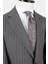Erkek Klasik Takım Elbise Çizgili Mono Yaka Yün Rahat Kalıp Gri 3