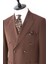 Erkek Kruvaze Takım Elbise Kırlangıç Yaka Yarım Astar Torba Cep Modern Fit Kahverengi 4