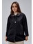 Mia Siyah Ekose Yaka Cepli Oversize Trençkot 2