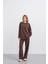 Kahverengi Kadın Tencel Karışımlı Yumuşak Dokulu Bisiklet Yaka Basic Bol Paça Alt-Üst Takım 1