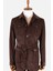 Erkek Trençkot Kadife Kumaş Kuşaklı Safari Cepli Modern Fit Mono Yaka Kahverengi 6