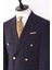 Erkek Kruvaze Takım Elbise Kendinden Dokulu Sivri Yaka Modern Fit Metal Düğme Lacivert 3