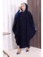 Düğmeli Kapşonlu Triko Panço 18342 Lacivert 4