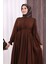 Düğme Detay Elbise 6055 Kahverengi 5