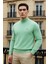 Erkek Trend Kışlık Yarım Boğazlı Mint Triko Kazak 2