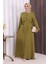 Boydan Düğmeli Ferace 6056 Yağ Yeşili 1