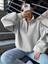 3 Iplik Şardonlu Yarım Fermuarlı Sweatshirt Gri 4