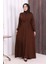 Boydan Düğmeli Ferace 6056 Kahverengi 1
