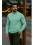Erkek Basic Kışlık Yarım Boğazlı Uzun Mint Kazak 4