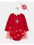 Kız Bebek Pamuklu Kırmızı Kardan Adam Temalı Tül Etekli Body Set - Saç Bandı Aksesuarlı 1