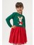 Kız Çocuk Pamuklu Yeşil Geyik Desenli Sweatshirt ve Kırmızı Tül Etek Takımı - Yılbaşı Konseptli 4
