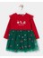 Kız Çocuk Pamuklu Kırmızı Penguen ve Kardan Adam Temalı Tül Etekli Noel Elbise 1
