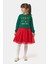 Kız Çocuk Pamuklu Yeşil Üst Kırmızı Tüllü Yeni Yıl Temalı Elbise - Merry Christmas Baskılı 4
