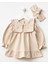 Kız Çocuk Pamuklu Bej Kalp Nakışlı Fırfırlı Elbise ve Saç Bandı Seti - Waffle Dokulu 1
