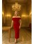 Kadın Kırmızı Asimetrik Yakalı Tasarım Yılbaşı Abiye Elbise 3