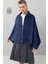 Gold Fermuar Detaylı %100 Yün Panço Lacivert K2518702_015 6