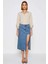 Kadın Yırtmaçlı Midi Denim Etek Yüksek Bel Kalem Kalıp Düz Desen Fonksiyonel Dayanıklı Şık 4