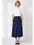 Kadın Düz Desen A Kesim Kalıp Midi Kruvaze Kemer Detaylı Denim Etek %100 Pamuk Rigid Dokuma 4