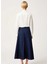 Kadın Düz Desen A Kesim Kalıp Midi Kruvaze Kemer Detaylı Denim Etek %100 Pamuk Rigid Dokuma 5