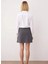 Kadın Dokuma Kaşe Kumaş A Line Kalıp Düz Desen Mini Etek Yan Düğme Şerit Detaylı Kısa Boy Kesim 5