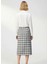 Kadın Ekose Desenli Kalem Midi Etek Deri Detaylı Fonksiyonel Dayanıklı Kaliteli Konforlu Şık 4