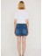Kadın 100 Pamuk Düz Desen Rigid Dokuma Denim A Line Kalıp Kemer Detaylı Kısa Boy Mini Etek 5