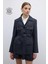 Yün Karışımlı Beli Kemerli Ceket Lacivert K2616023_015 5