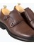 Erkek Klasik Ayakkabı Çift Tokalı Deri Eva Taban Kahverengi 2