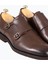 Erkek Klasik Ayakkabı Çift Tokalı Hakiki Deri Eva Taban Kahverengi 3