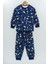 3-8 yaş galaksi ve astronot baskılı %100 pamuk uzun kollu erkek çocuk pijama takımı 1