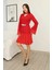 Büzgü Detaylı Kemerli Elbise 2338-KIRMIZI 5
