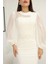 Tül ve Işleme Detaylı Midi Elbise 2285-BEYAZ 4