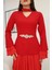 Büzgü Detaylı Kemerli Elbise 2338-KIRMIZI 4