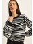 Kadın Zebra Desenli Bisiklet Yaka Şardonlu Triko Kazak 3