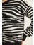 Kadın Zebra Desenli Bisiklet Yaka Şardonlu Triko Kazak 4