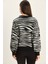 Kadın Zebra Desenli Bisiklet Yaka Şardonlu Triko Kazak 5