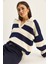 Kadın Polo Yaka Çizgili Triko Kazak 2