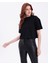Siyah Bisiklet Yaka Basic Kısa Kollu Crop T-Shirt 2
