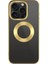 Apple iPhone 15 Pro Kılıf Tek Kamera Çerçeveli Logo Gösteren Akre Omega Kapak-Gold 2