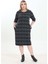 Çift Cepli Desenli Esnek Kışlık Büyük Beden Midi Elbise 4D-2755 2
