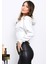 Ekru Bel Korseli Üç Iplik Fermuarlı Sweat Hırka 3