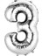 Rakam Folyo Balon Gümüş Silver 34 Inç 86 cm (3 Rakamı) 1